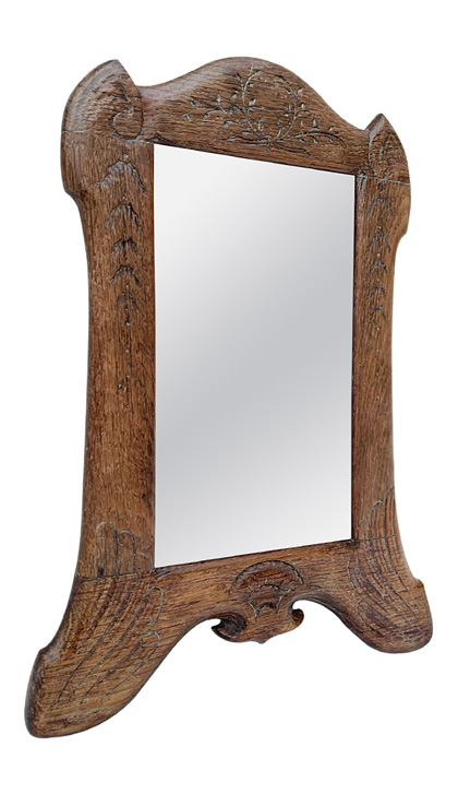 petit miroir bois ancien sculpte grave circa 1930