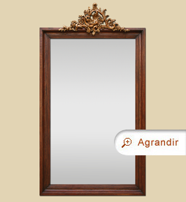 Grand miroir ancien bois acajou teinté coquille doré patiné