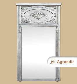 Grand miroir cheminée trumeau ancien style Art Nouveau argenté