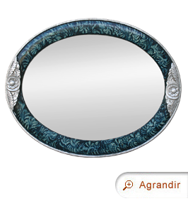 Miroir ancien ovale Art déco argenté et turquoise