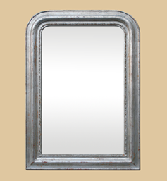 Miroir argenté patine vieilli style Louis Philippe ancien décor de perles