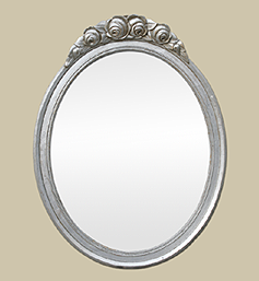 Miroir ovale argenté Art Déco à fronton