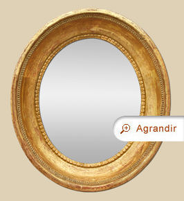 Petit miroir ovale ancien doré époque 19ème